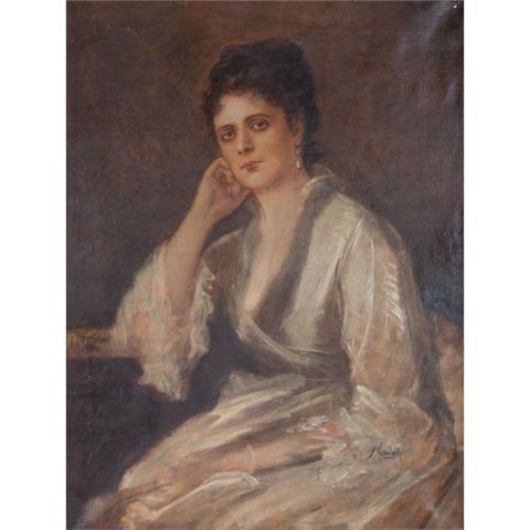 LENBACH, FRANZ von (1836-1904), "Portrait einer jungen Frau in weißem Kleid",