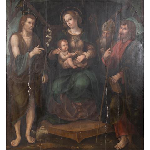 NORDITALIENISCHE SCHULE DES 16. JAHRHUNDERTS "Thronende Madonna, Johannes der Täufer und Johannes Evangelist".