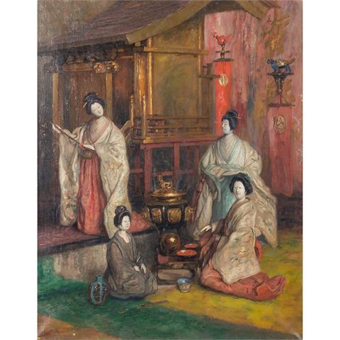 BECKMANN, WILHELM (1852-1942), "Zeremionelles Interieur mit vier Geishas",