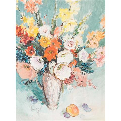 HARTMANN, GERD NORBERT (1914-1969), "Blumenstrauß mit Pfirsich und Zwetschgen",