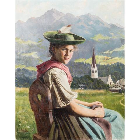 RAU, EMIL (1858-1937) "Portrait einer Jungen Bäuerin im Dirndl"