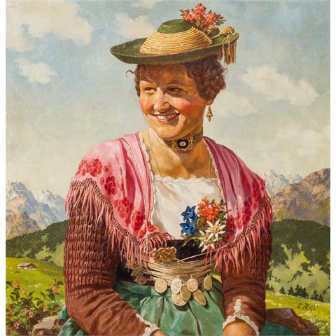 RAU, EMIL (1858-1937) "Portrait einer Bäuerin im Dirndl"
