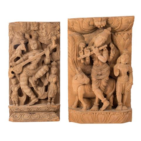 2 Reliefschnitzereien aus Holz. INDIEN, 20. Jh.: