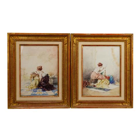 DE BEAUMONT, EDOUARD (1812-1888), Paar Aquarelle "Galante Damen"