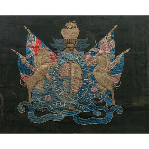 Royales Wappen - Seidenstickerei des Wappens des Vereinigten Königreichs,