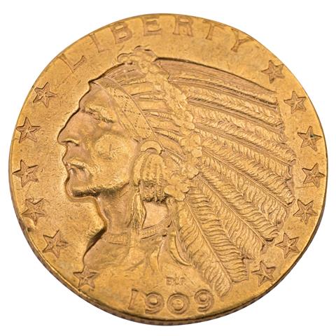 USA/GOLD - 5 Dollars 1909, Indian Head,