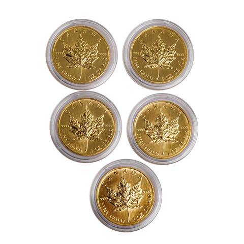 Kanada - 5 x 50 Dollars, Elizabeth II / Ahornblatt, GOLD,