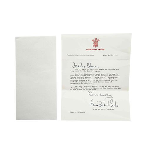 Brief aus dem Sekretariat von LADY DIANA (1961-1997) - 15-zeiliges einseitiges Typoskript