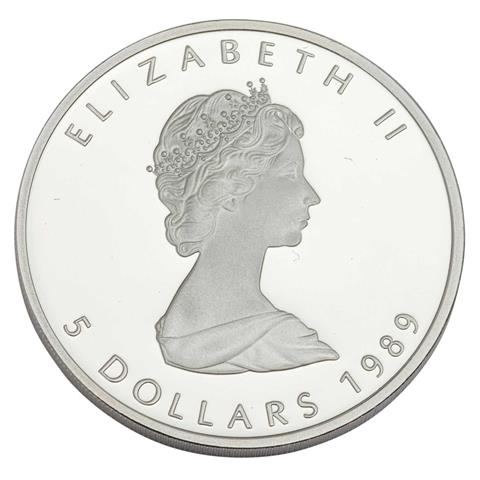 Kanada /SILBER - 1oz Elisabeth II. 5 $ Maple Leaf 1989 PP