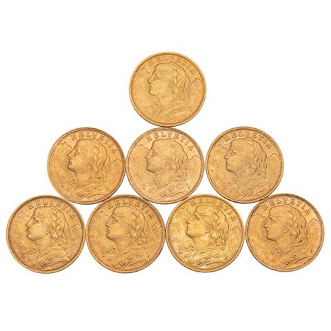 Schweiz/GOLD - 8 x 20 Franken Vreneli,