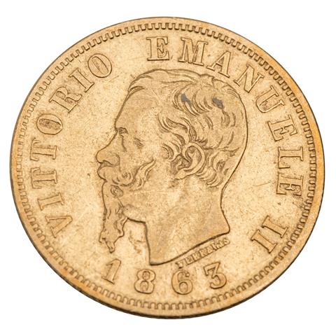 Italien - 10 Lire 1863, König Emanuel II., Turin,