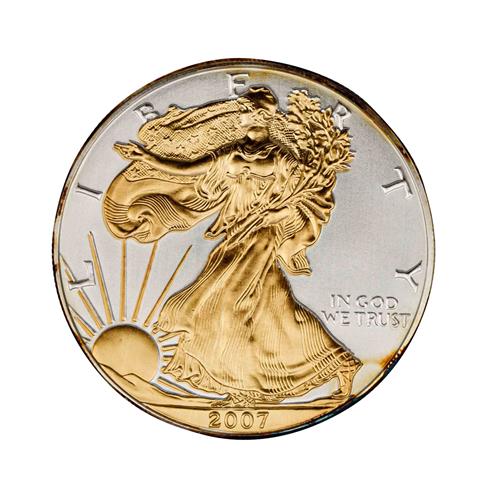 USA /SILBER - 1$ American Silver Eagle 1 oz, 2007 mit Goldapplikation