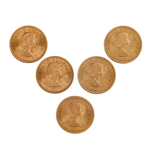 Großbritannien /GOLD - 5 x 1 Sovereign Elisabeth II. m. Schleife