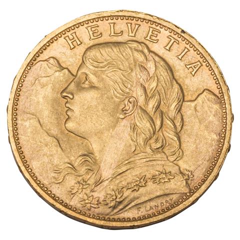 Schweiz /GOLD - 20 Sfr. Vreneli 1925