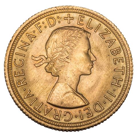 Großbritannien /GOLD - Elisabeth II. mit Schleife, 1 Sovereign 1966
