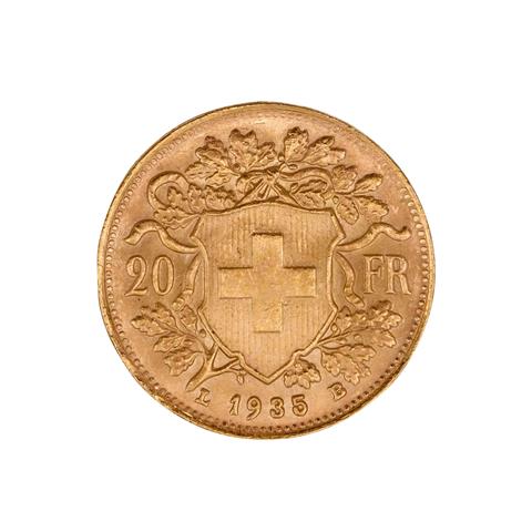 Schweiz /GOLD - 20 Sfr. Vreneli 1935
