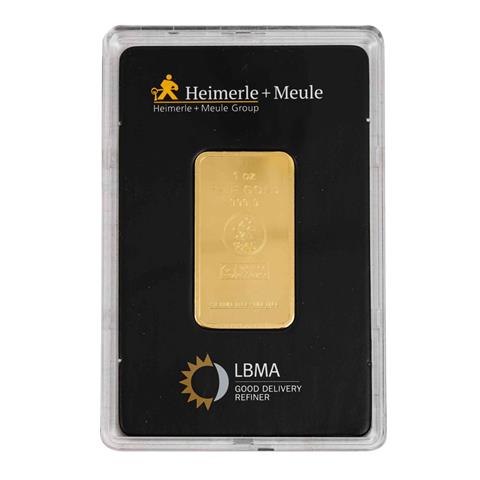 1 Unze Goldbarren, geprägt, Hersteller Heimerle & Meule,