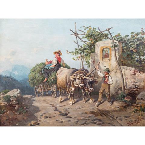 VAN DER VENNE, FRITZ (1873-1936) "Bauernpaar mit Ochsenkarren" 1891