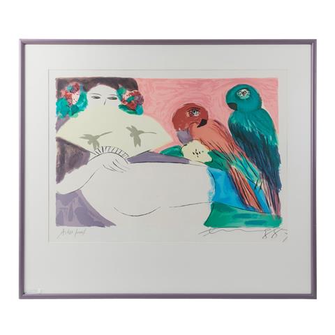 TING, WALASSE (1929-2010), "Dame mit Papageien", 1987.