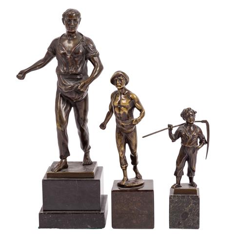 IFFLAND, FRANZ, u.a. 19./20.Jh., Konvolut 3 Bronzefiguren bei landwirtschaflicher Tätigkeit,