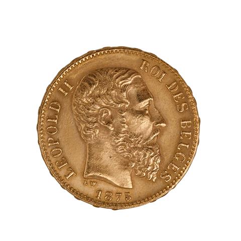 Belgien - 20 Francs 1875, Leopold II, GOLD,
