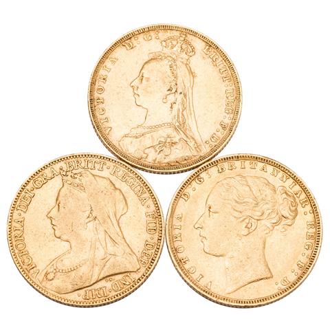 Großbritannien /GOLD - Viktoria (1837-1901), 3 x 1 Sovereign
