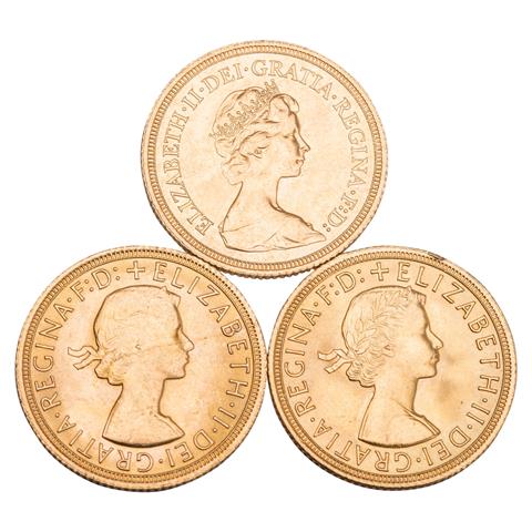 3 x GB/GOLD - 1 Sovereign 1963/ 1967/1974, Elizabeth II.,