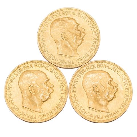 3 x Österreich/GOLD - 20 Kronen 1915/ NP, Franz-Joseph II.,