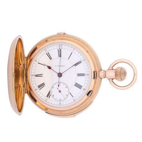 E. MATHEY sehr seltene und hochwertige Savonette Taschenuhr mit Minutenrepetition und Eindrücker-Chronograph.