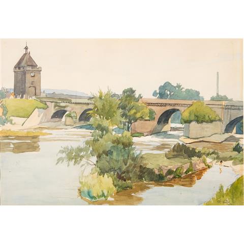 FUCHS, KARL (1872-1968), "Brücke über den Neckar bei Esslingen",