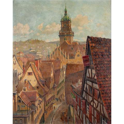 VOLBORTH, COLOMBA von (1894-?), "Stuttgart, Blick auf die Altstadt mit Rathausturm",