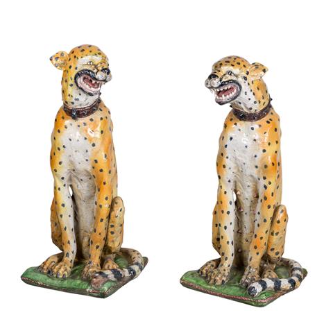 Gepardenpaar aus Keramik. ITALIEN, 1940er/50er Jahre.