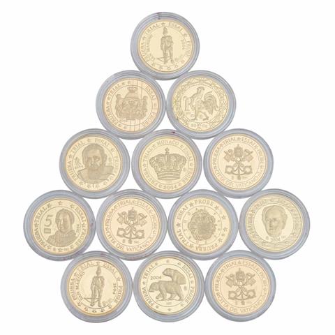 Vatikan - 13 Entwurfe, Proben, Essays einer 5 Eurocent Münze, GOLD,