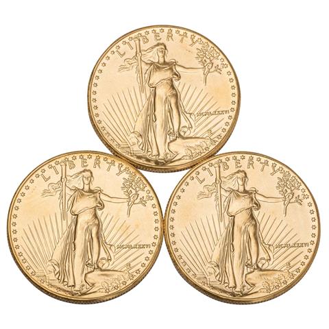 3 x USA/GOLD - 50 Dollars 1986, American Eagle, vz,