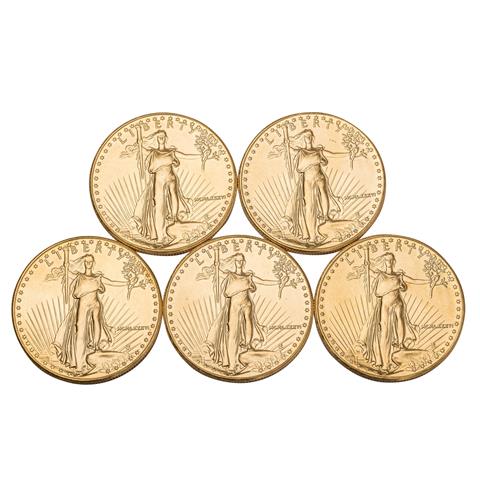 5 x USA/GOLD - 50 Dollars 1986, American Eagle, vz,