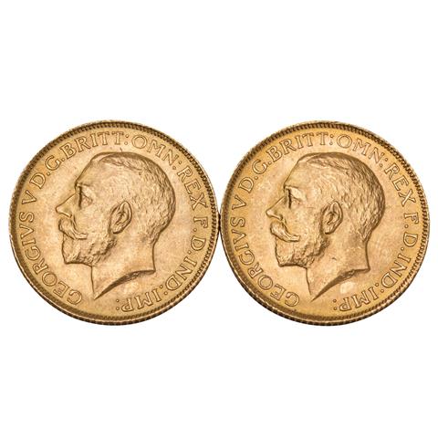 Großbritannien - 2 x Sovereign, König Georg V., GOLD,
