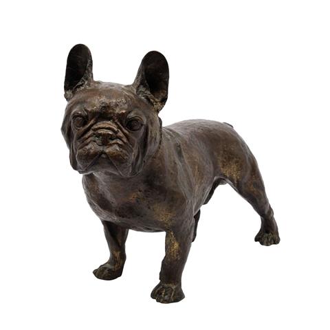 UNBEKANNTER KÜNSTLER lebensgroße Bulldogge aus Bronze,