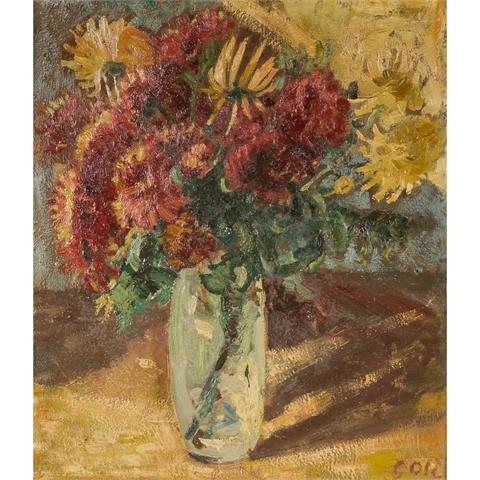 GOLD, ANTON (1914-1970), "Stillleben mit gelben und roten Chrysanthemen in Glasvase",