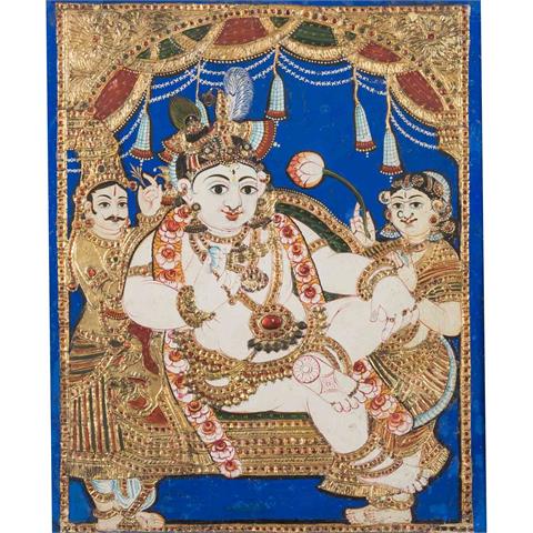 Tafelbild mit ungewöhnlicher Ganesha-Darstellung. INDIEN, 1. Hälfte 20. Jh.,