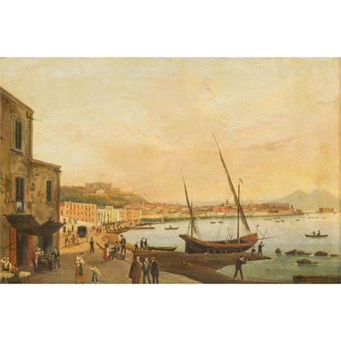 SCHULTZ, Johann Karl, ATTRIBUIERT (1801-1873), "Im Hafen von Neapel", mit Blick auf den Vesuv,