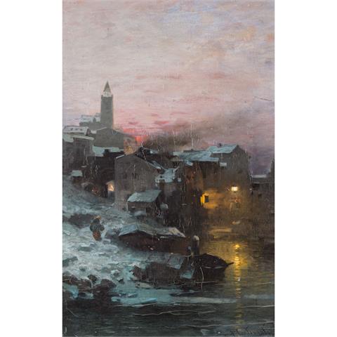 LERTINANT, ALFRED (XIX) "Sonnenuntergang über einem verschneiten Dorf"