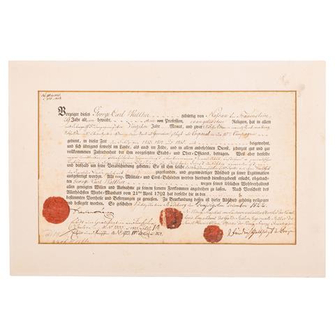 Urkunde von 1822 über die Entlassung eines