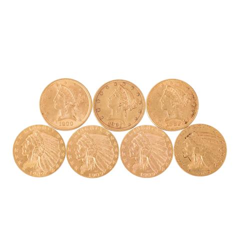 USA - 7 x 5 Dollars 1882/1909, GOLD,