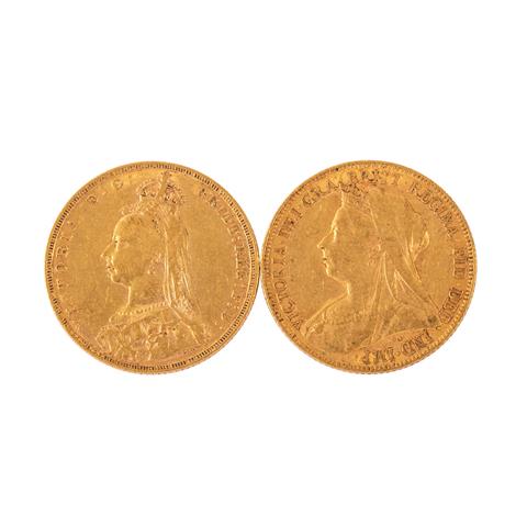 2 x GB/Gold - 1 Sovereign 1891/1899, Victoria Jubilee Coinage/Victoria Old Head,