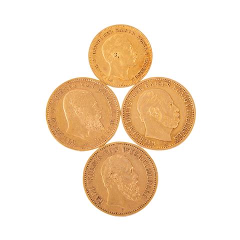Dt. Kaiserreich 4-teiliges Goldkonvolut 20 Mark (3x) und 10 Mark (1x) –