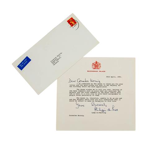 Brief aus dem Buckingham Palace, Dank für Geburtstagsglückwünsche, GB, April 1991 -
