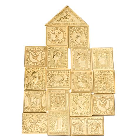 Prachtvolles Konvolut aus 18 goldenen Goldbriefmarken -