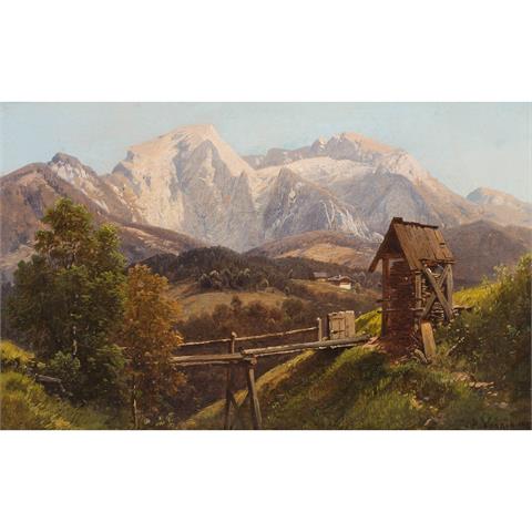 WAAGEN, ADALBERT (1833-1898) "Herbstliche Alpenlandschaft mit Wettersteingebirge im Hintergrund" 1885