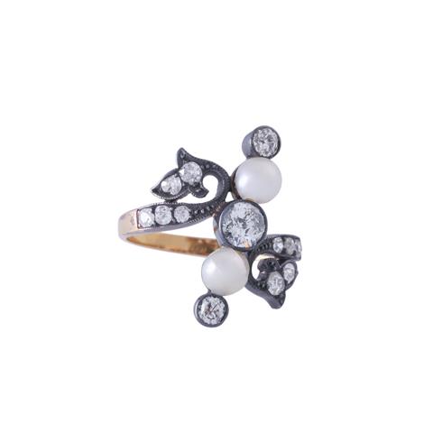 Jugendstil Ring mit Perlen und Altschliffdiamanten
