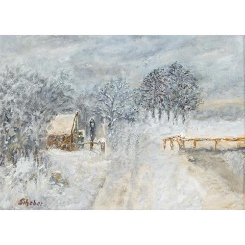 SCHOBER (Maler/in 20. Jh.), "Wegkapelle im Winter",